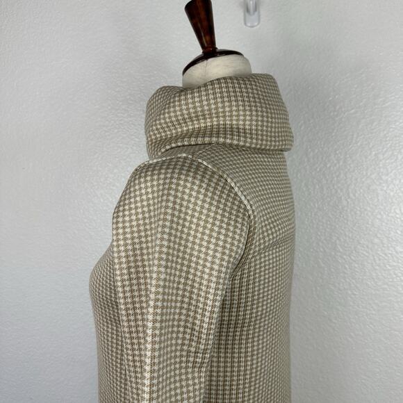 J. Crew Top Women XXS Houndstooth Beige Long Sleeve Funnelneck Pullover Preppy - Picture 7 of 14